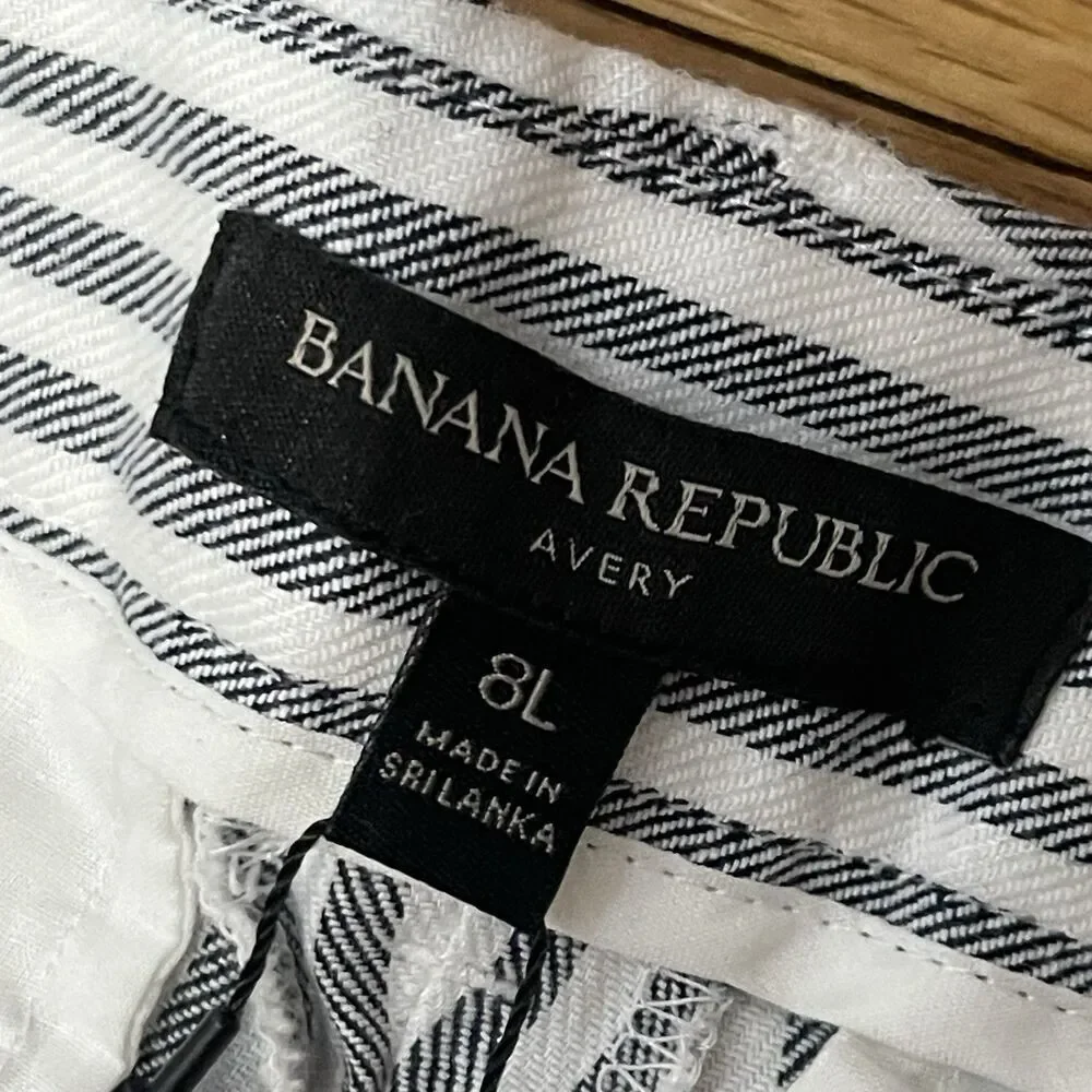 BANANA REPUBLIC‎ Avery Straight-Fit Linen-Cotton Ankle Pant 8L Gray White NEW